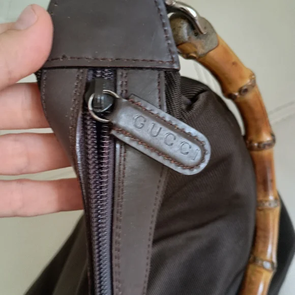 Authentic GUCCI bamboo handle one shoulder bag khaki - Picture 12 of 16